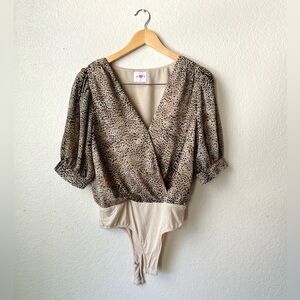 Buddy Love Faux Wrap Cheetah Print Bodysuit Womens Small Brown Black